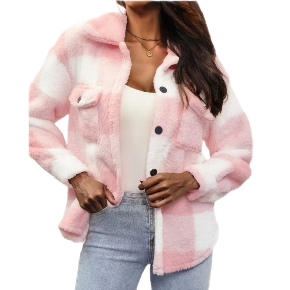Women’s Plaid Pattern Button Front Fuzzy Coat - Size XL - NWT - Picture 3 of 5